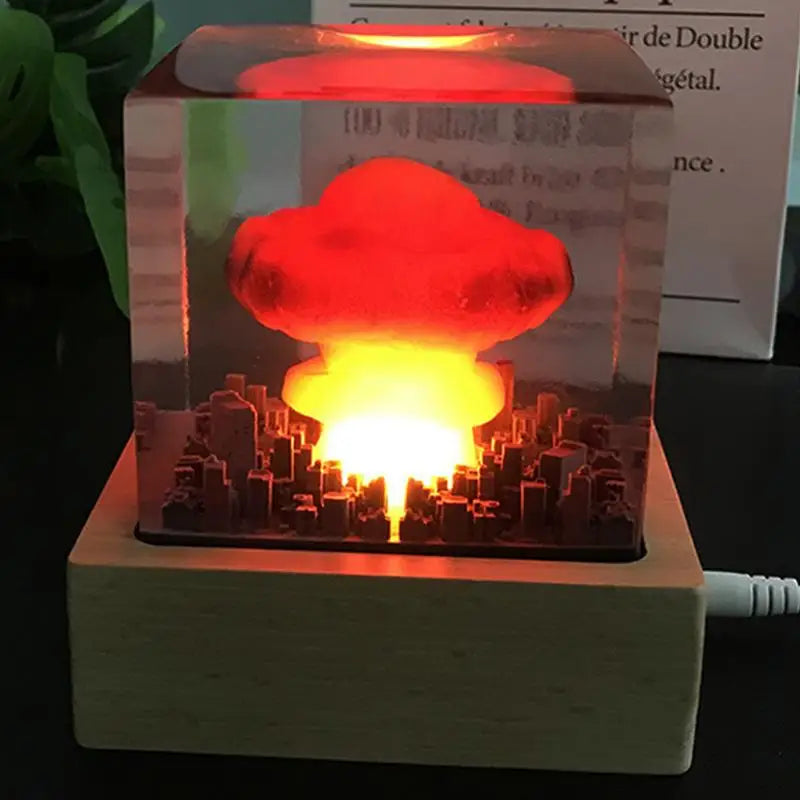 Nuclear Explosion Mushroom Cloud USB Lamp – Resin Night Light & Decor