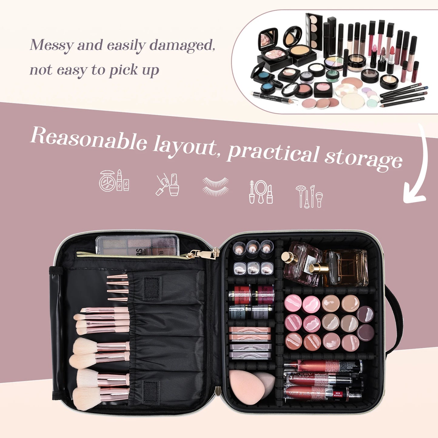 Professional Makeup Bag & Cosmetic Brush Case – Portable Waterproof Organizer