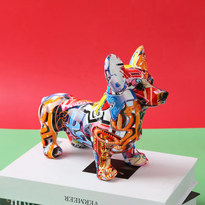 Nordic Graffiti Corgi Resin Statue – Creative Home & Office Decor