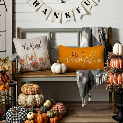 Fall Pillow Covers 12x20" – Linen Autumn Hello Pumpkin Throw Pillow