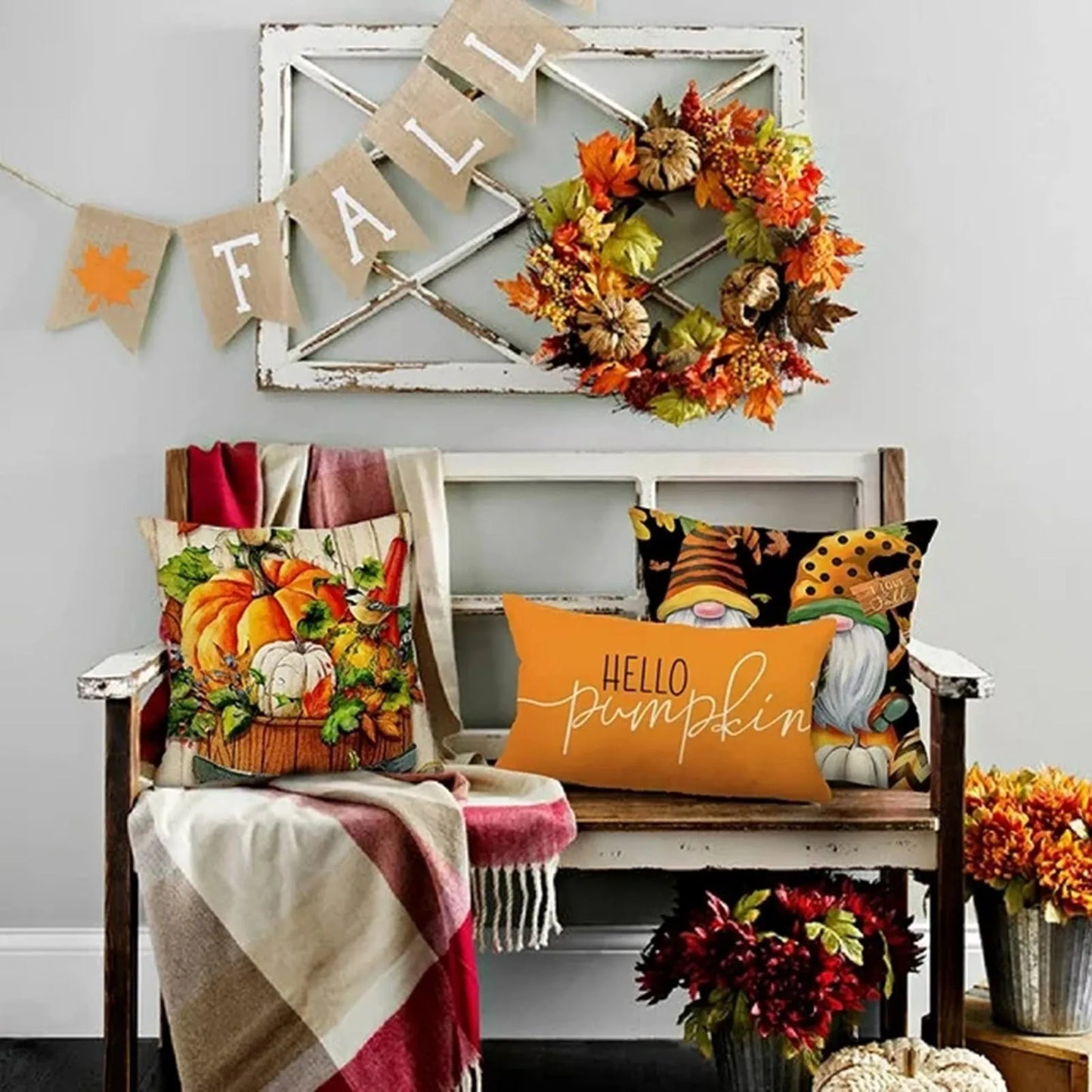 Fall Pillow Covers 12x20" – Linen Autumn Hello Pumpkin Throw Pillow