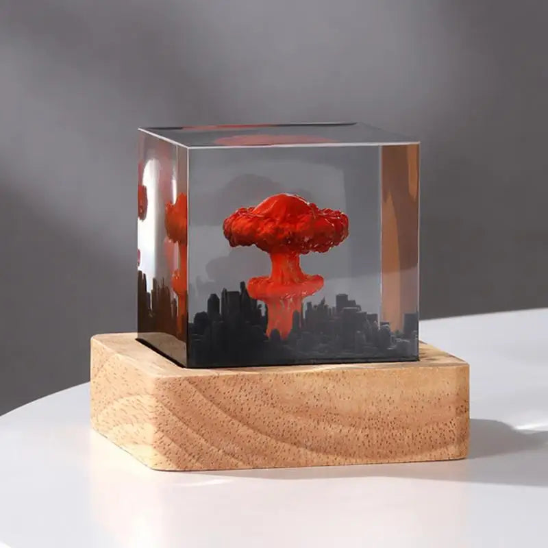 Nuclear Explosion Mushroom Cloud USB Lamp – Resin Night Light & Decor