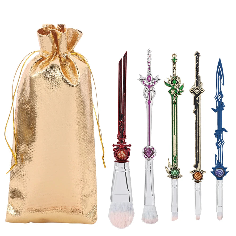 5Pcs Genshin Impact Makeup Brush Set – Sword-Shaped Beauty Tools