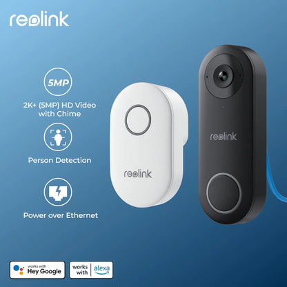 Reolink 2K+ WiFi Video Doorbell – Smart Wired PoE with Chime & Alexa Support