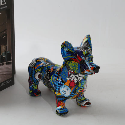 Nordic Graffiti Corgi Resin Statue – Creative Home & Office Decor