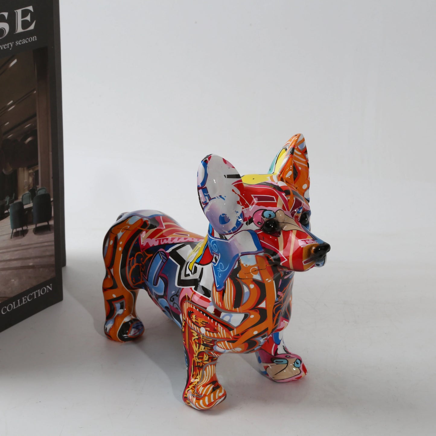 Nordic Graffiti Corgi Resin Statue – Creative Home & Office Decor